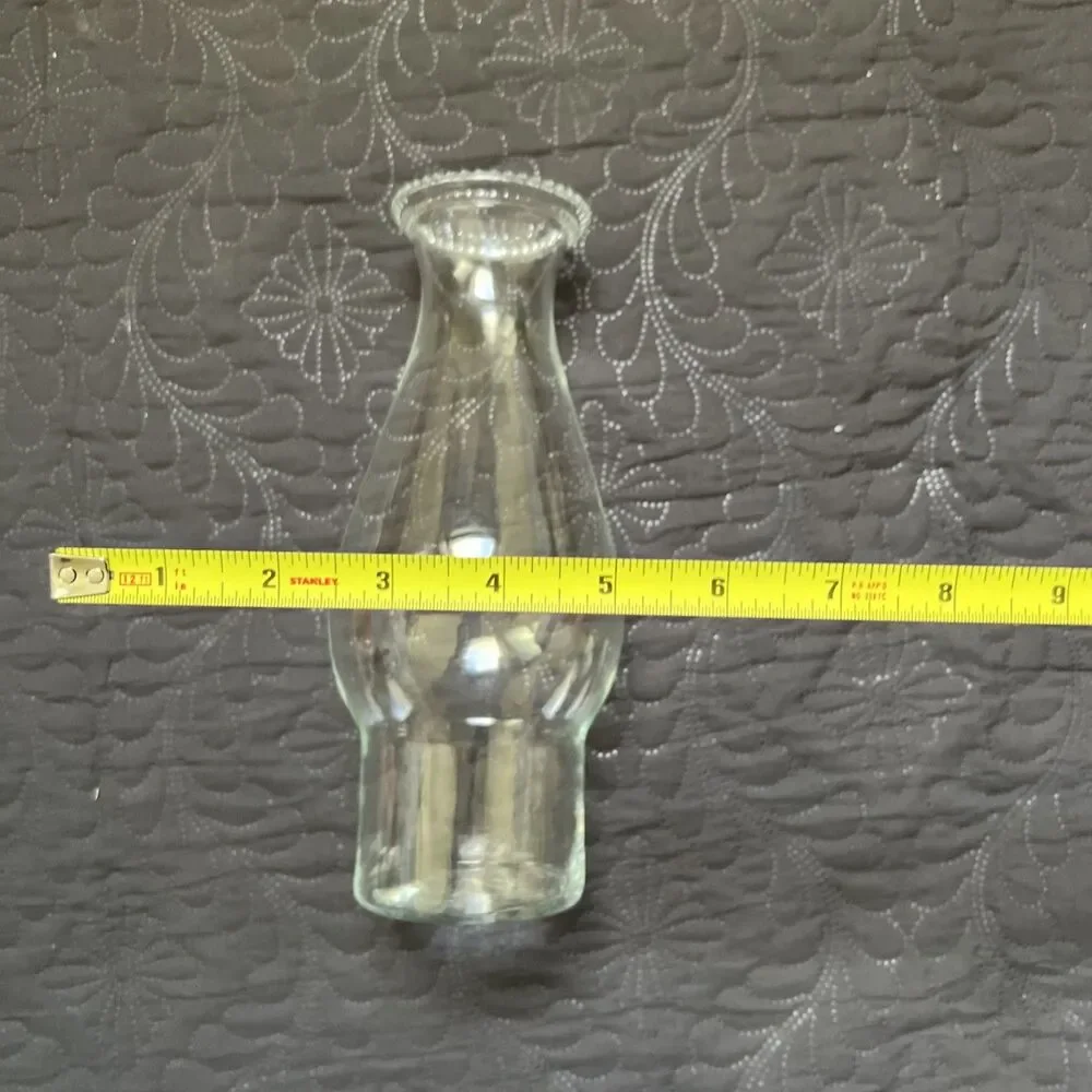VTG Anchor Hocking Prescut Clear Glass Hurricane Lamp Chimney Beaded Top Vase